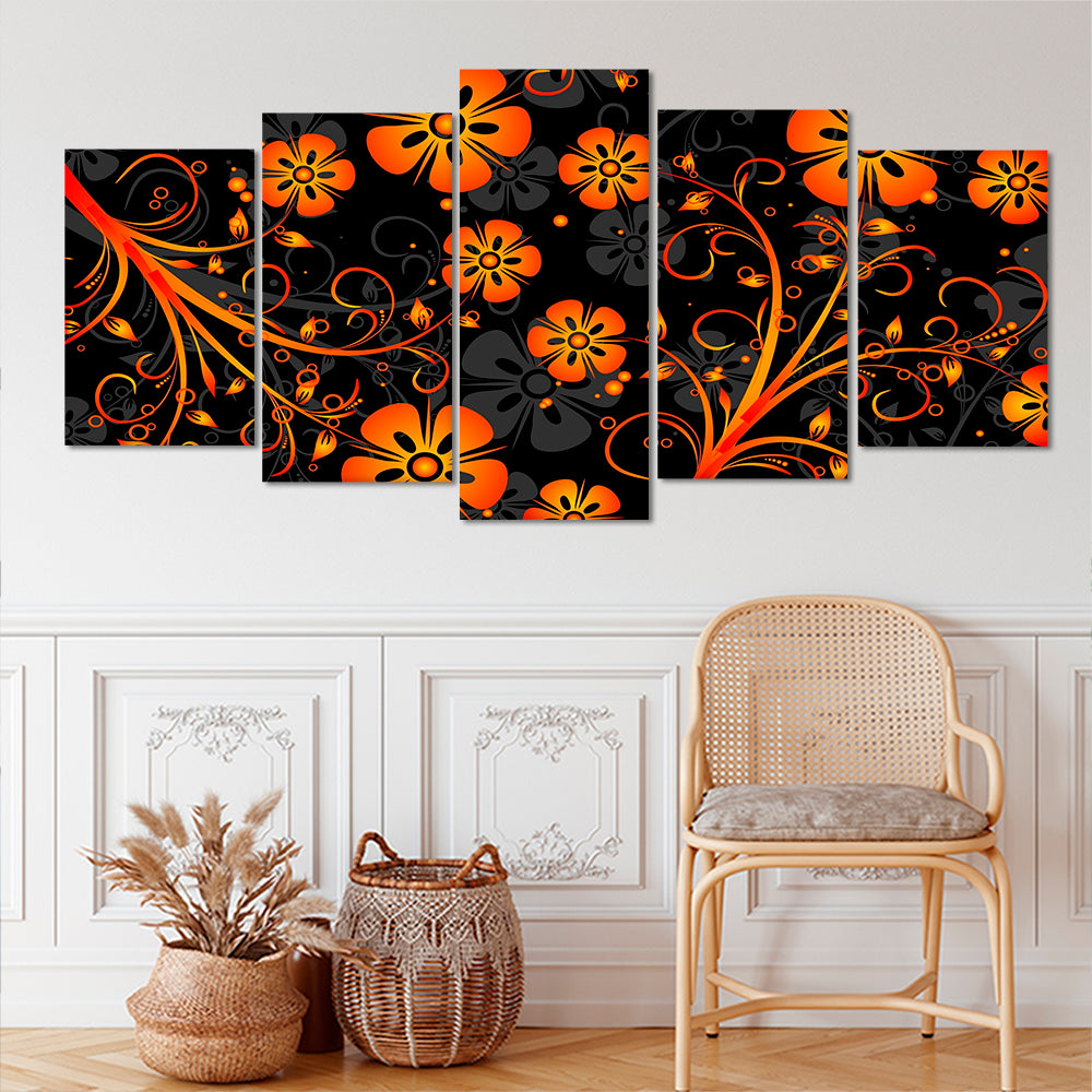 Orange and black floral design