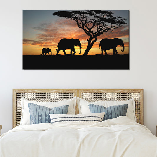 Elephants in Sunset