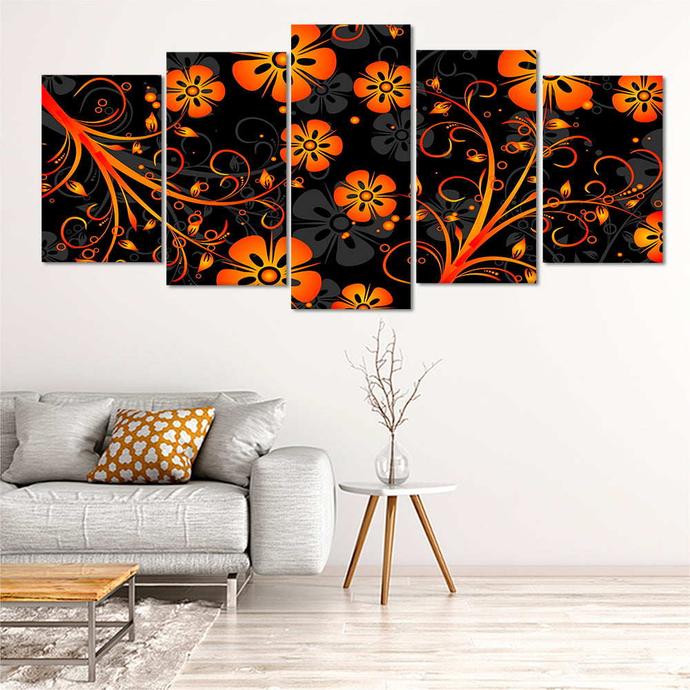 Orange and black floral design