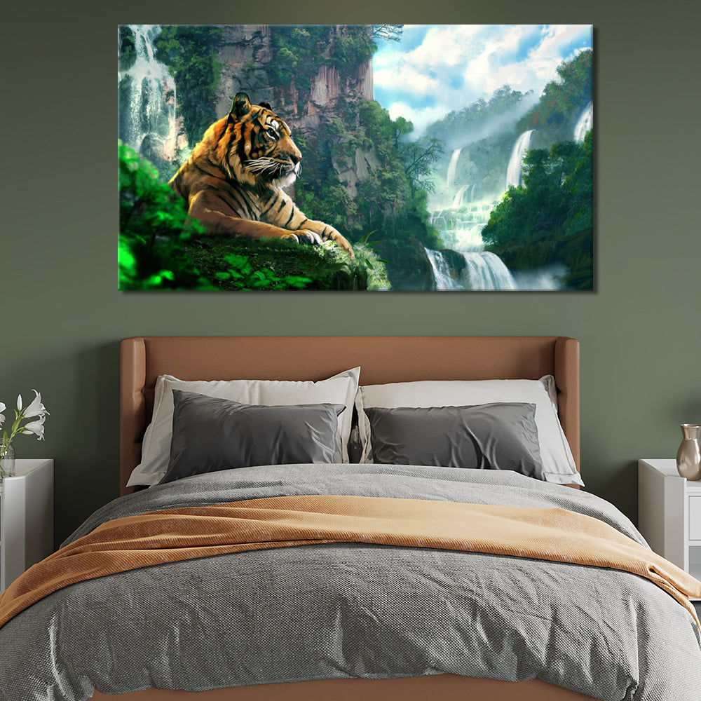 Tiger at the waterfall