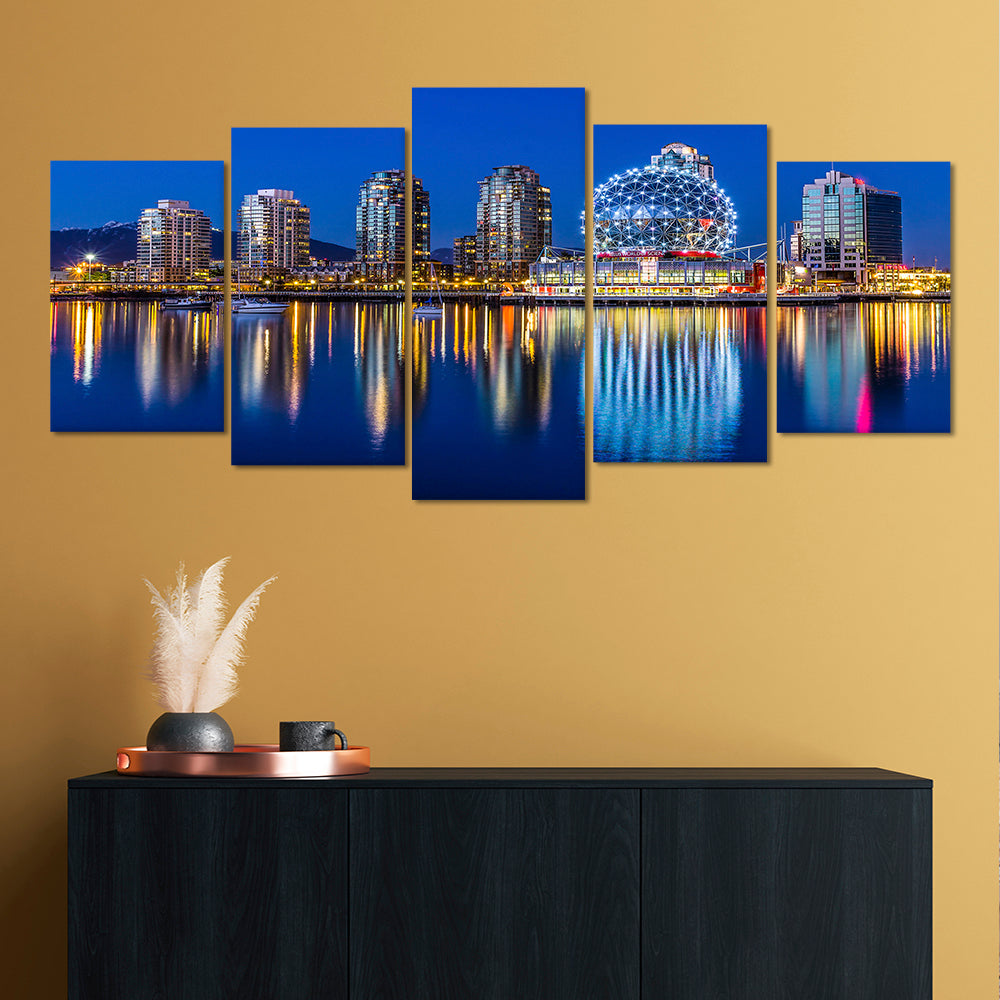 Vancouver sea view of Science World building and skylines