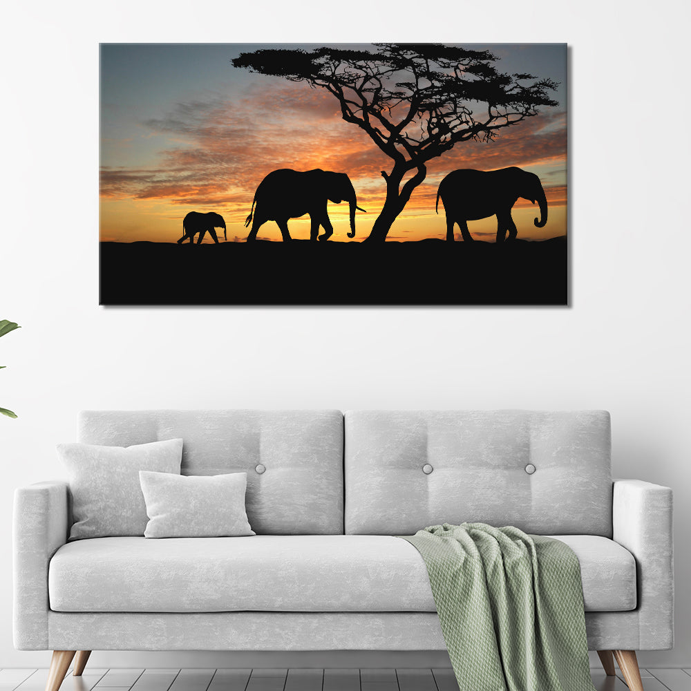 Elephants in Sunset