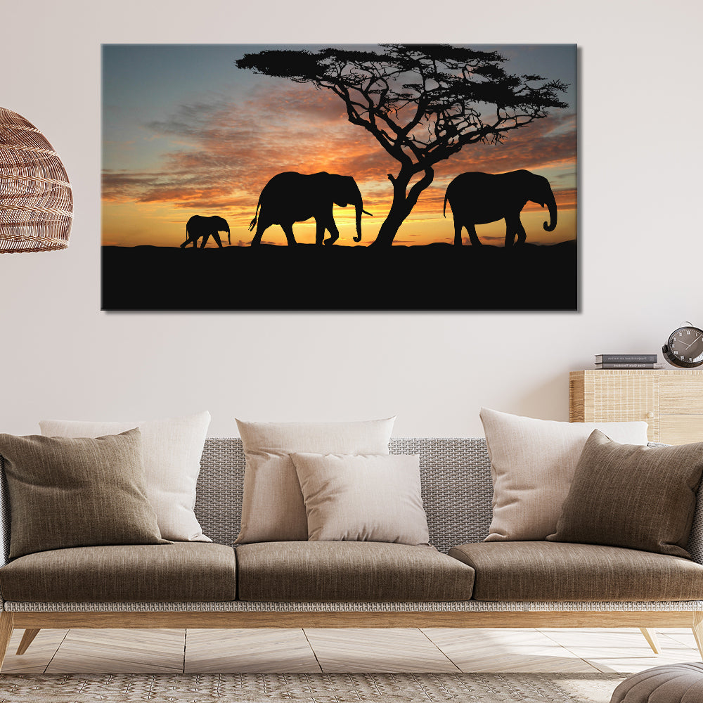 Elephants in Sunset