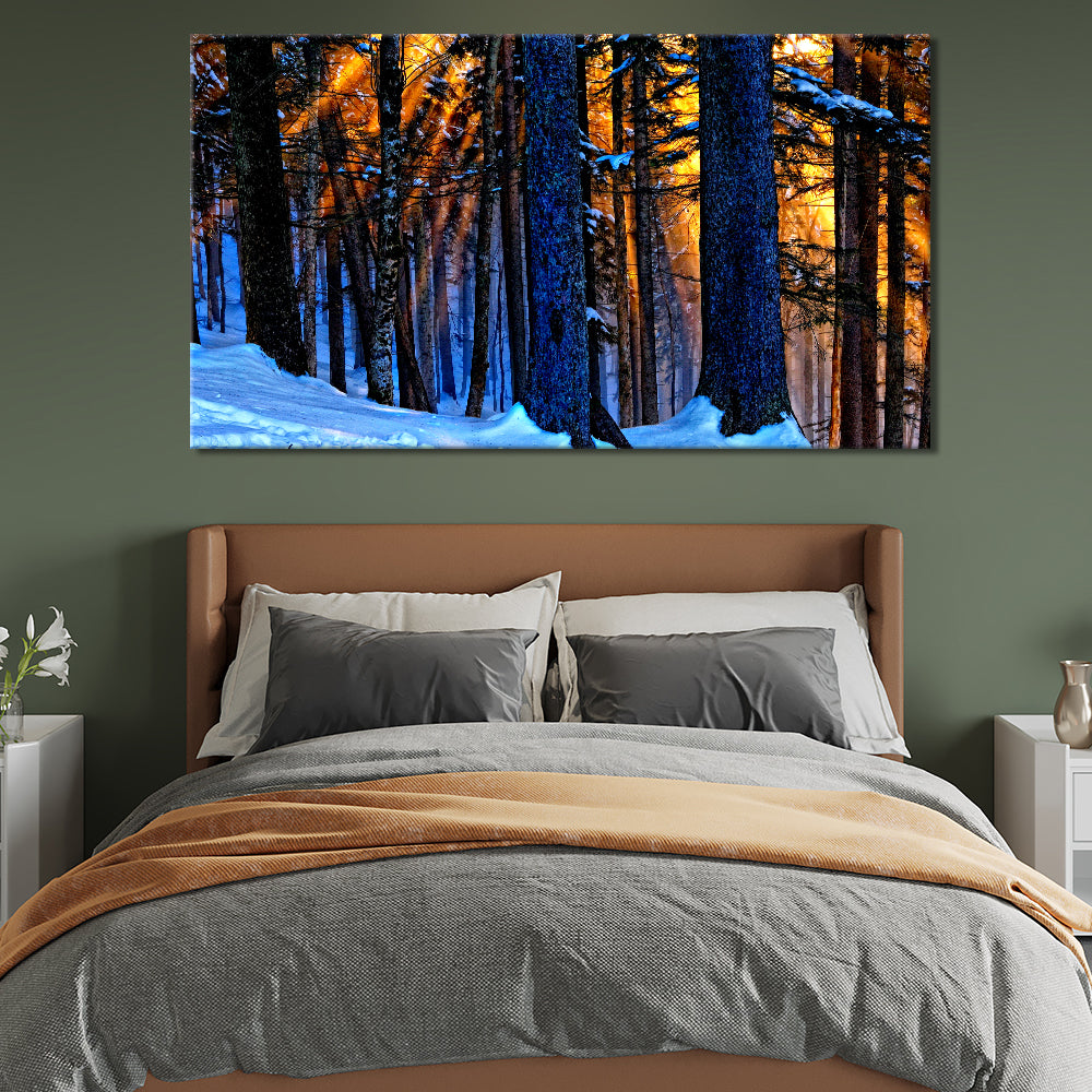 Snow forest sunset