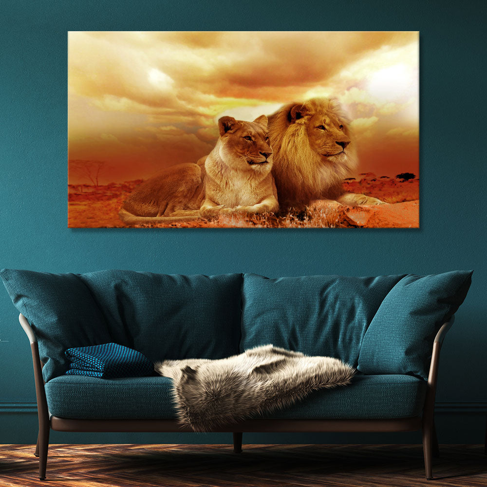 Lion and Lioness in Desert