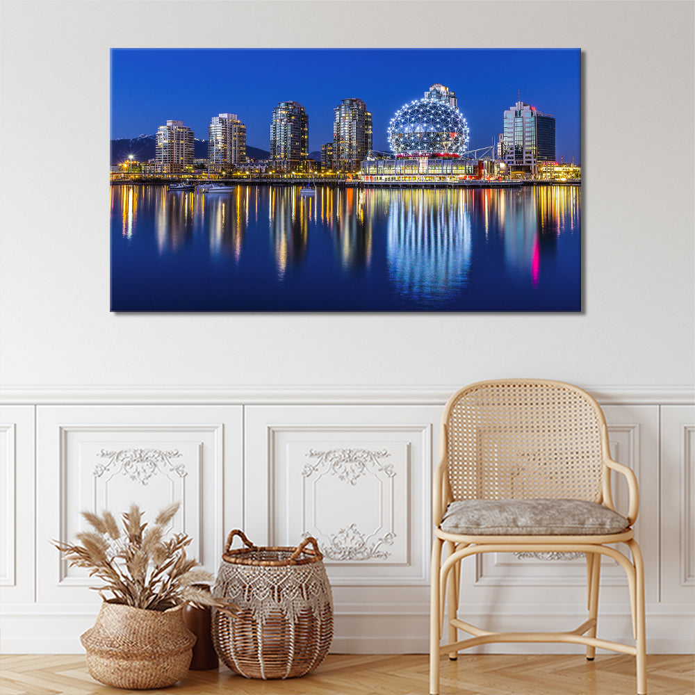 Vancouver sea view of Science World building and skylines