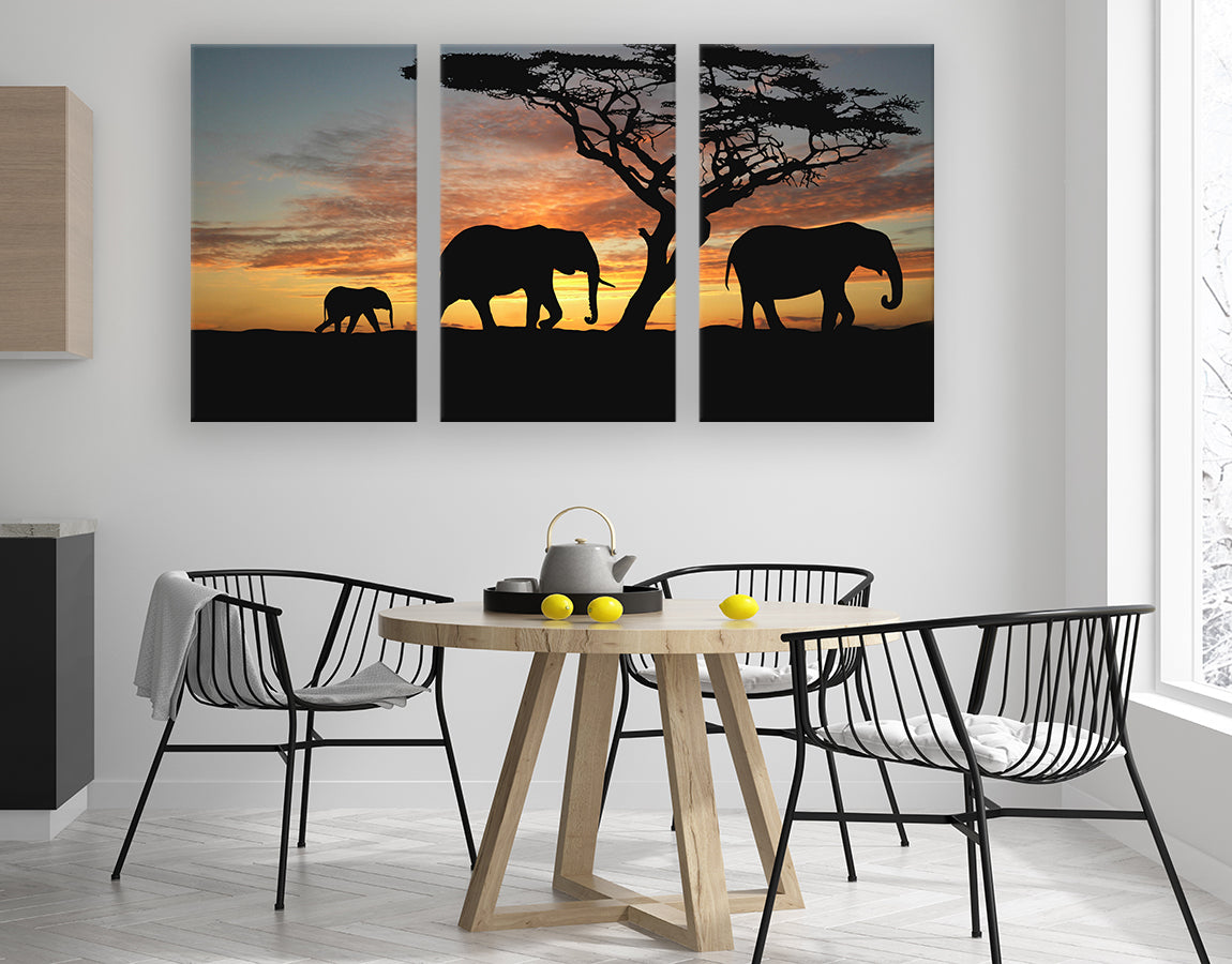 Elephants in Sunset