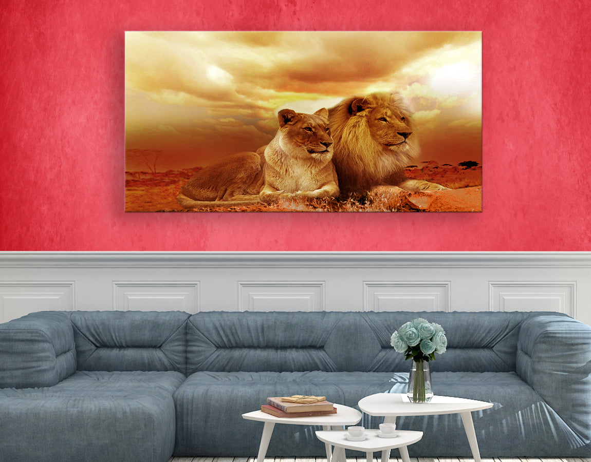 Lion and Lioness in Desert