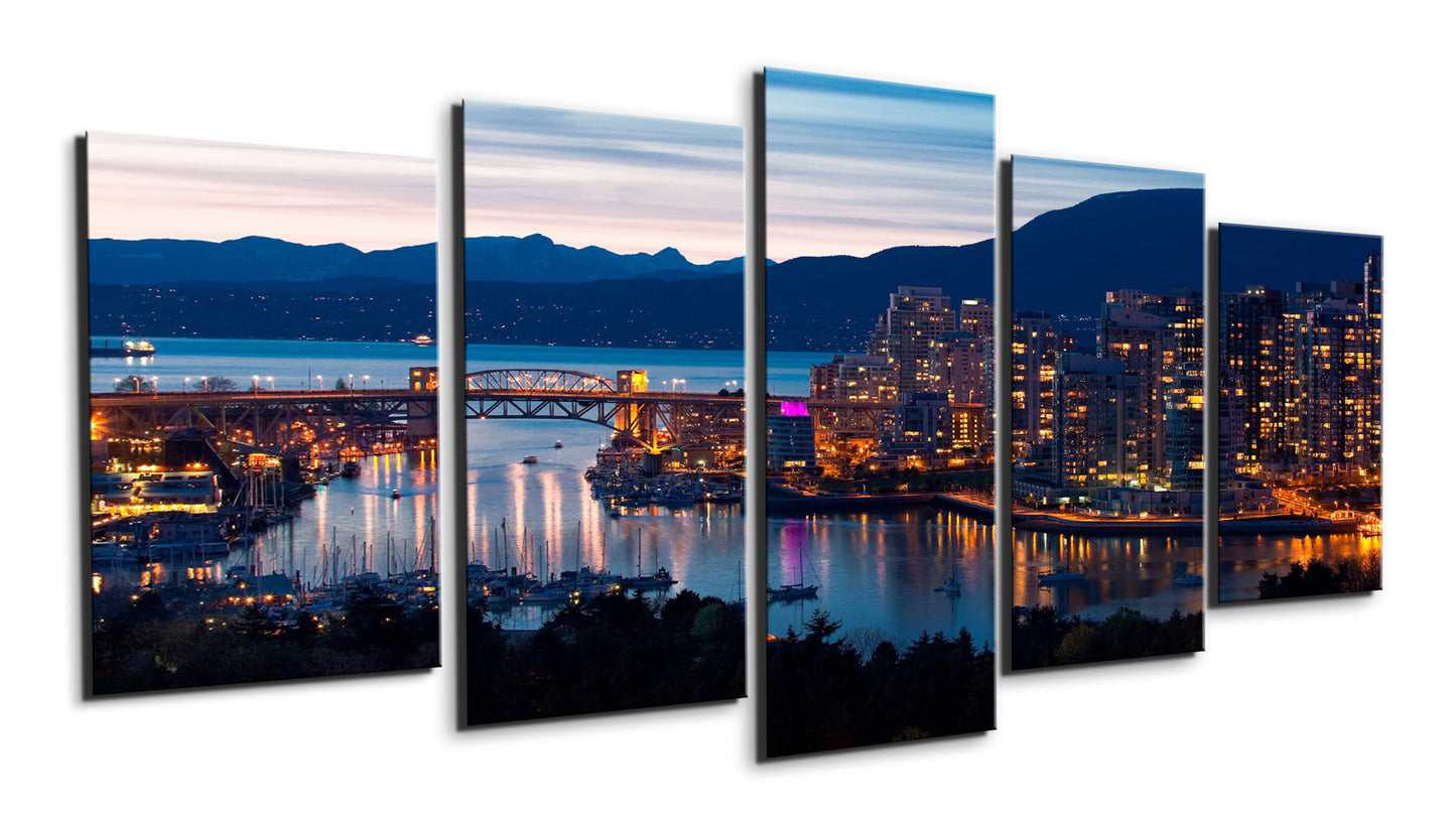 Vancouver bridge and city at night