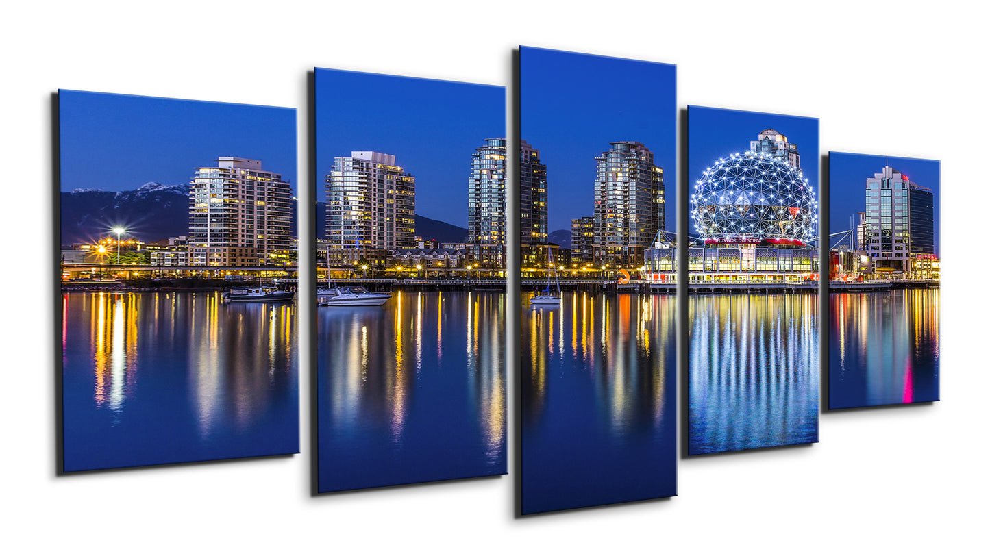 Vancouver sea view of Science World building and skylines